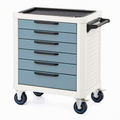 Chariot de rangement 85 x 52 x 95 cm en acier bleu blanc à 6 tiroirs mobile