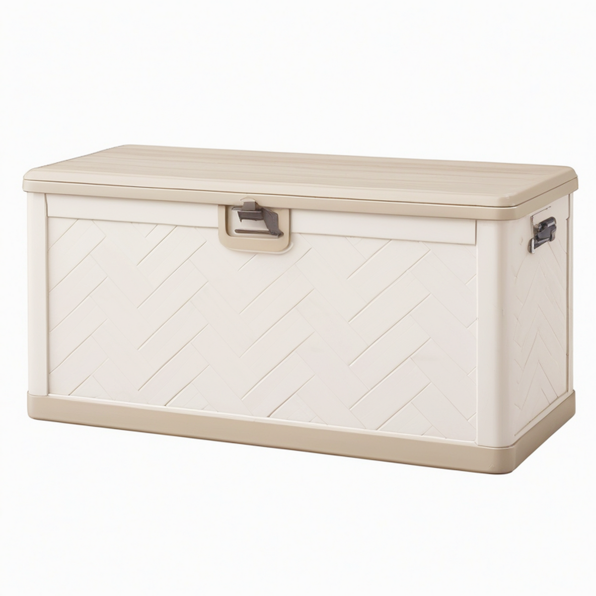 Coffre de rangement 120 x 55 x 60 cm en plastique beige à couvercle verrouillable