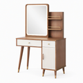 Coiffeuse 90 x 45 x 155 cm en bois marron et blanc avec miroir éclairé et rangements style moderne