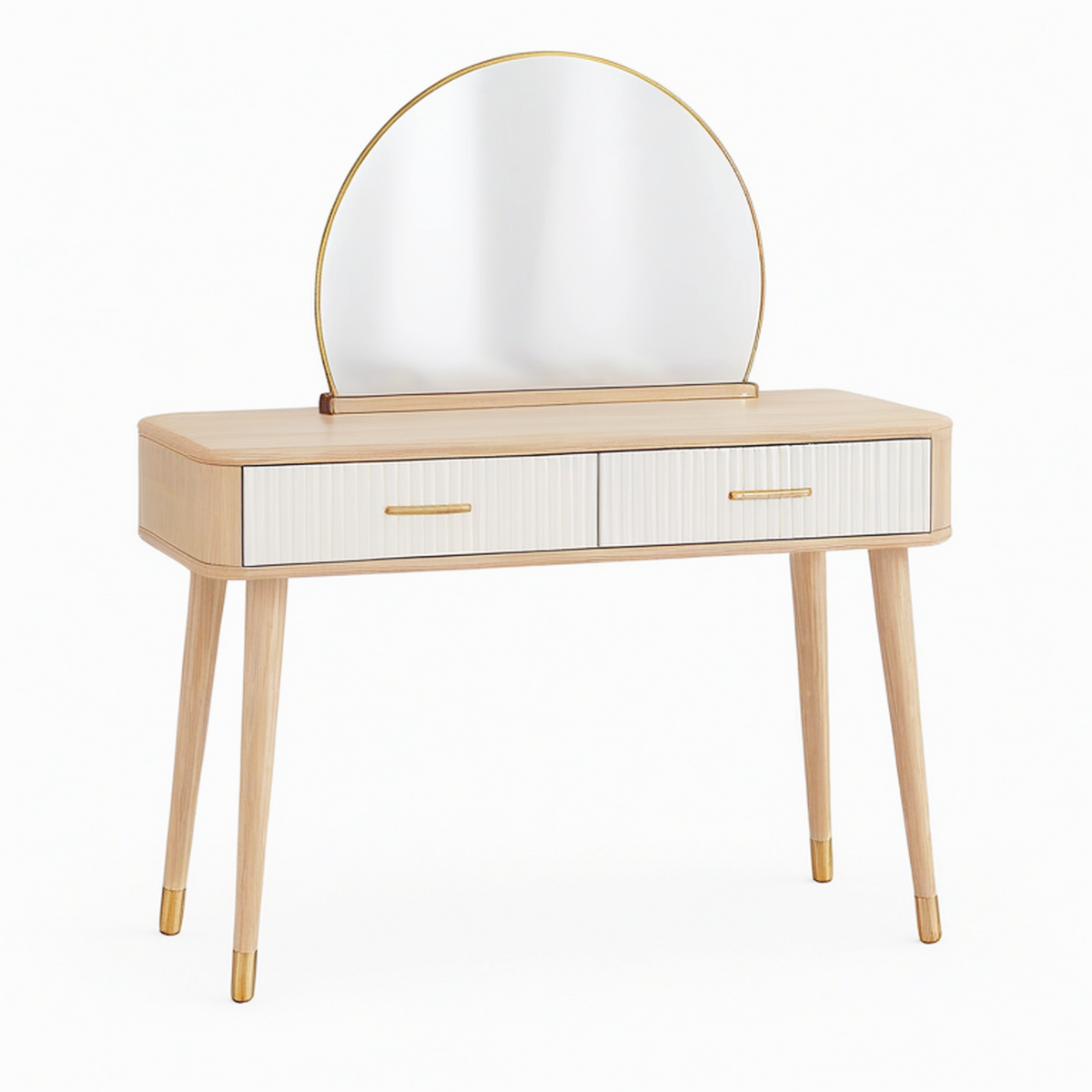 Coiffeuse 100 x 45 x 140 cm en bois beige avec miroir et deux tiroirs style moderne