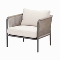 Fauteuil de jardin 72 x 75 x 78 cm en métal et corde taupe avec coussins style contemporain