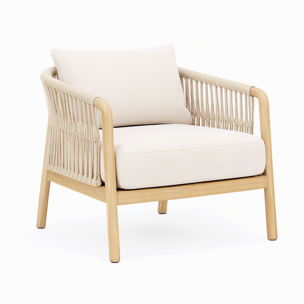 Fauteuil de jardin 75 x 80 x 78 cm bois beige tressé style bohème
