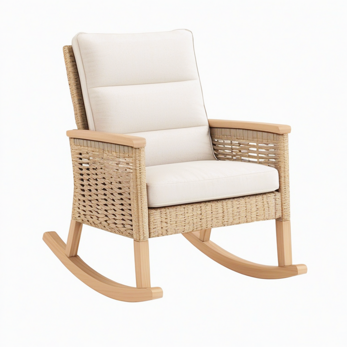 Fauteuil à bascule 72 x 94 x 102 cm en bois et fibres tressées beige naturel style bohème